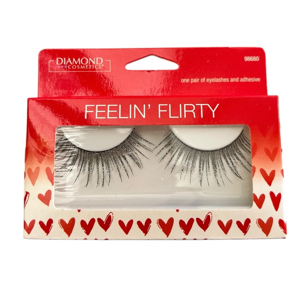 NEW Diamond Cosmetics Silver Glitter Feelin’ Flirty False Eyelashes Eyelash Kit